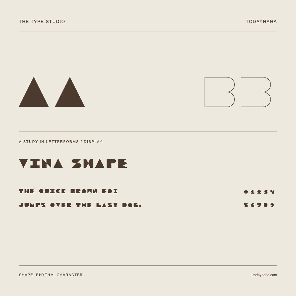 VINA Shape — Buchstabenstudie mit Beispielsatz und Ziffern
