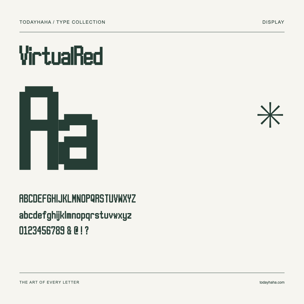 VirtualRed — Schriftmuster mit Großbuchstaben, Kleinbuchstaben und Ziffern