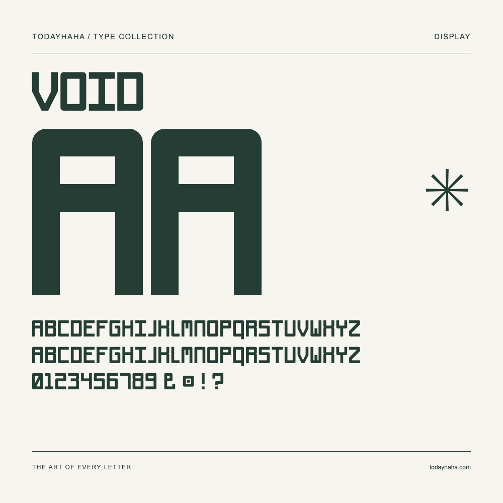Void — Schriftmuster mit Großbuchstaben, Kleinbuchstaben und Ziffern