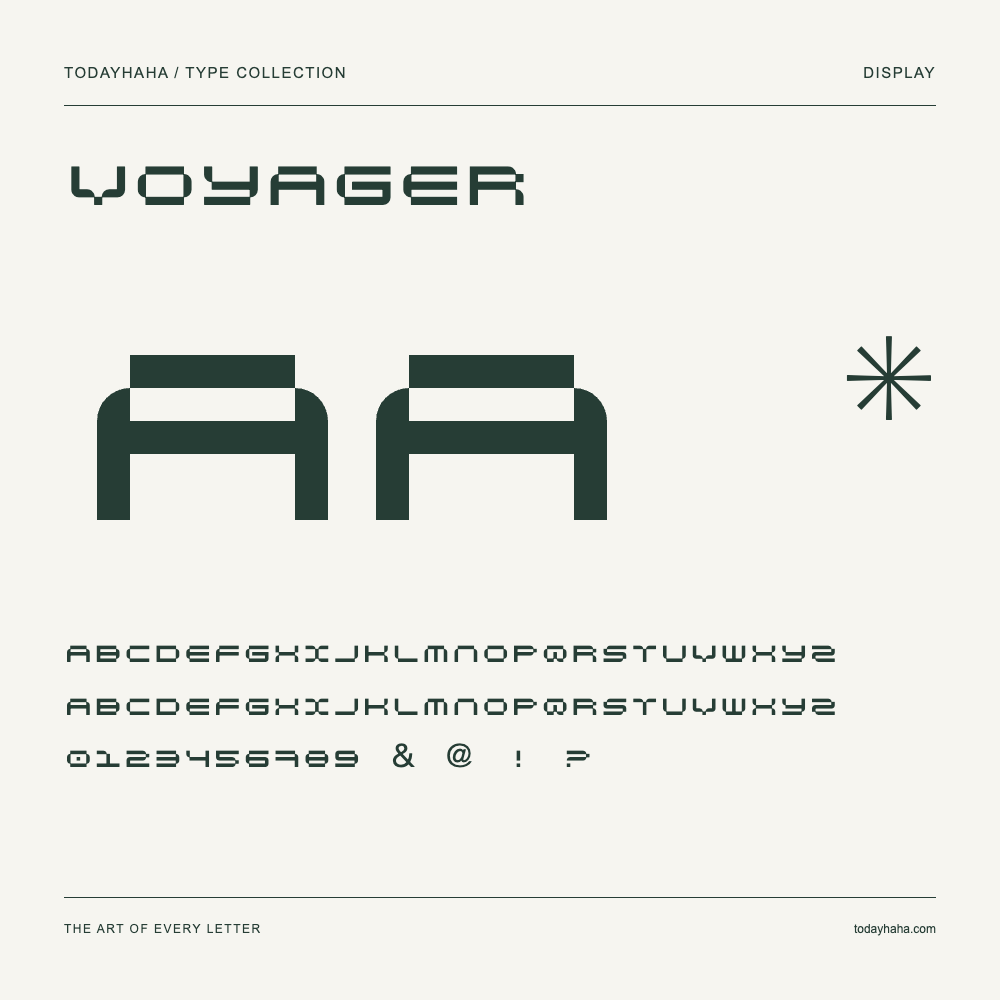 Voyager — Muestra de mayúsculas, minúsculas y números
