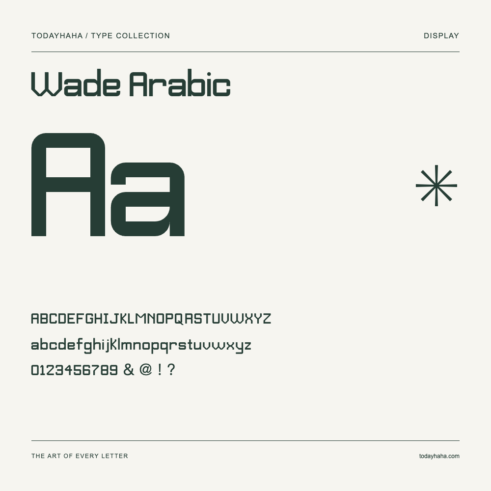 Wade Arabic — Spécimen avec majuscules, minuscules et chiffres