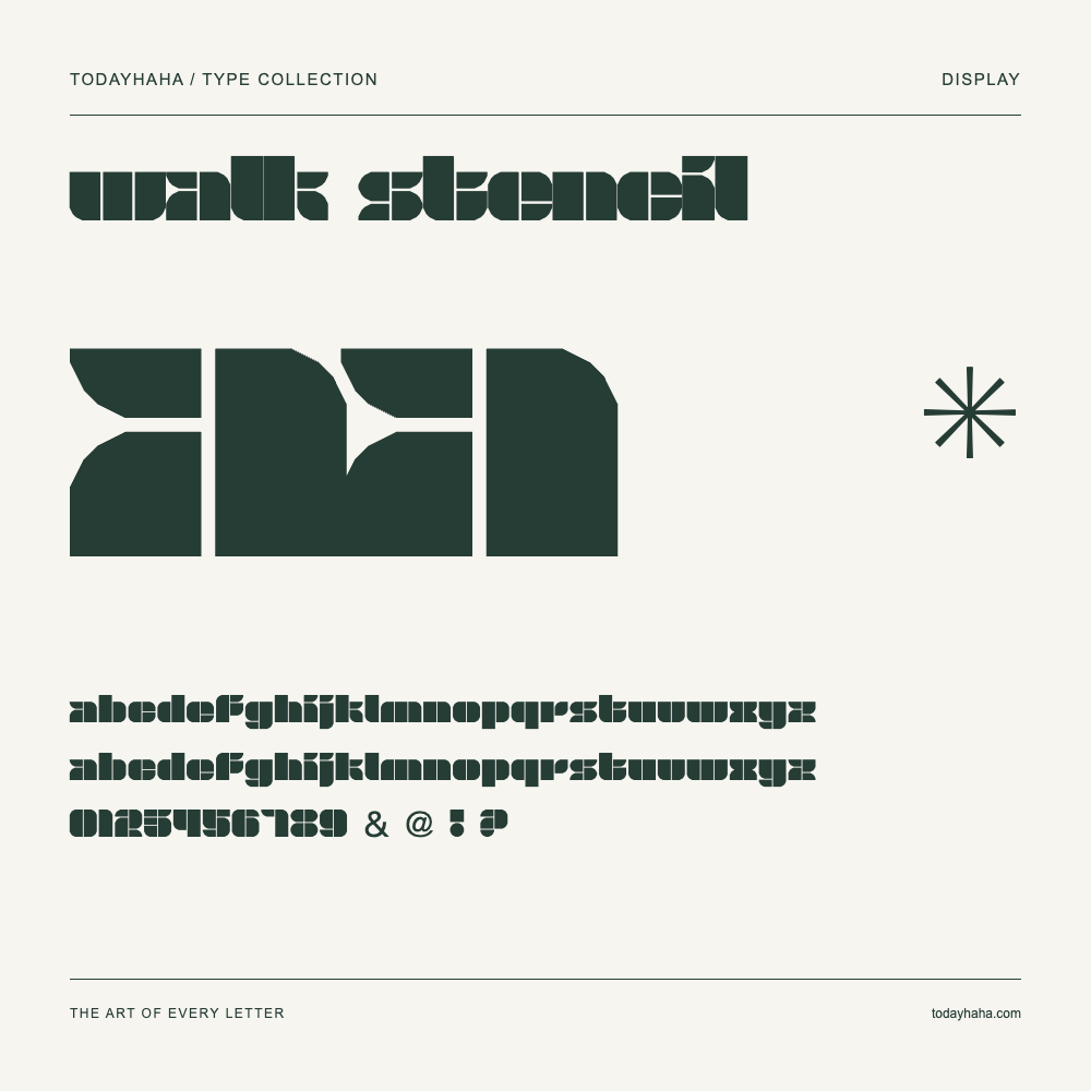Walk Stencil — Schriftmuster mit Großbuchstaben, Kleinbuchstaben und Ziffern