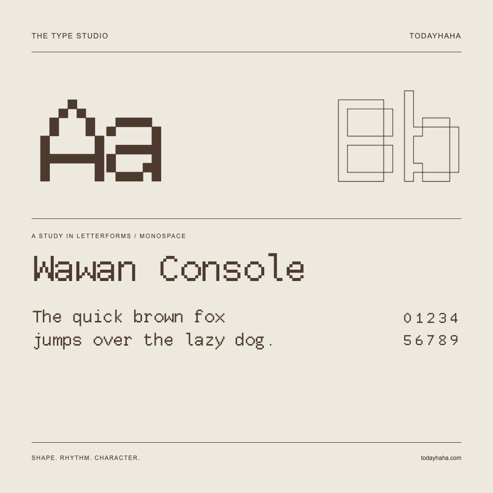 Wawan Console — Buchstabenstudie mit Beispielsatz und Ziffern