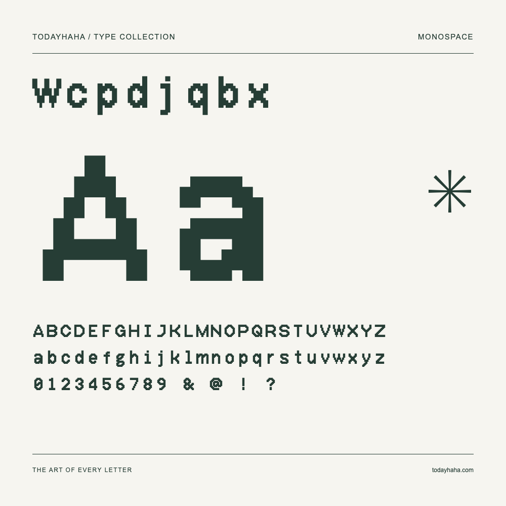 Wcpdjqbx — Font specimen with uppercase and lowercase letters and numbers