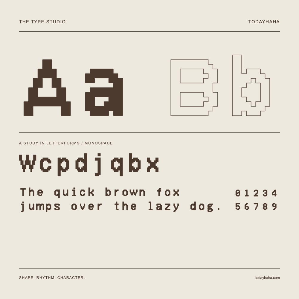 Wcpdjqbx — Letterform study with sample sentence and numbers