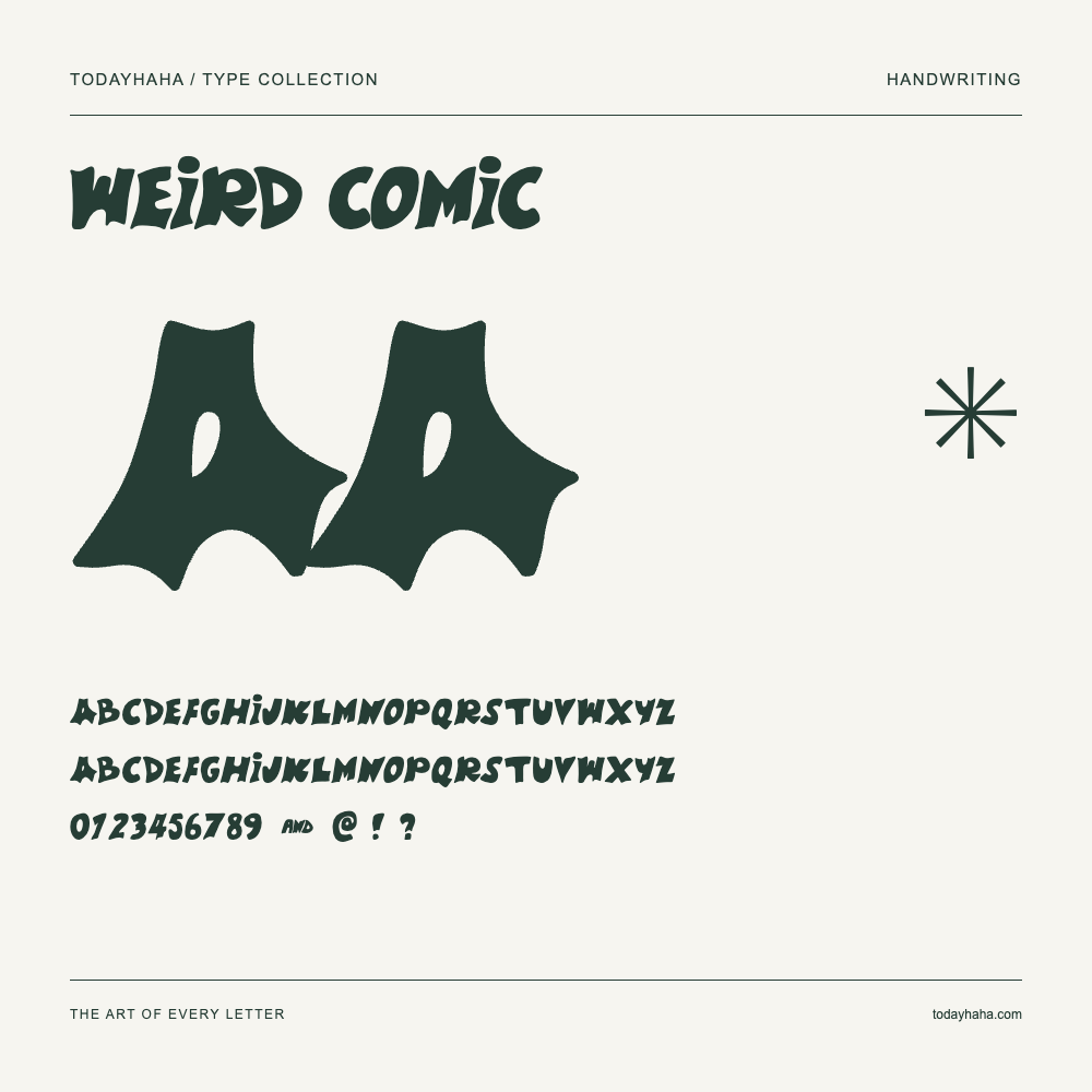Weird Comic — Spécimen avec majuscules, minuscules et chiffres