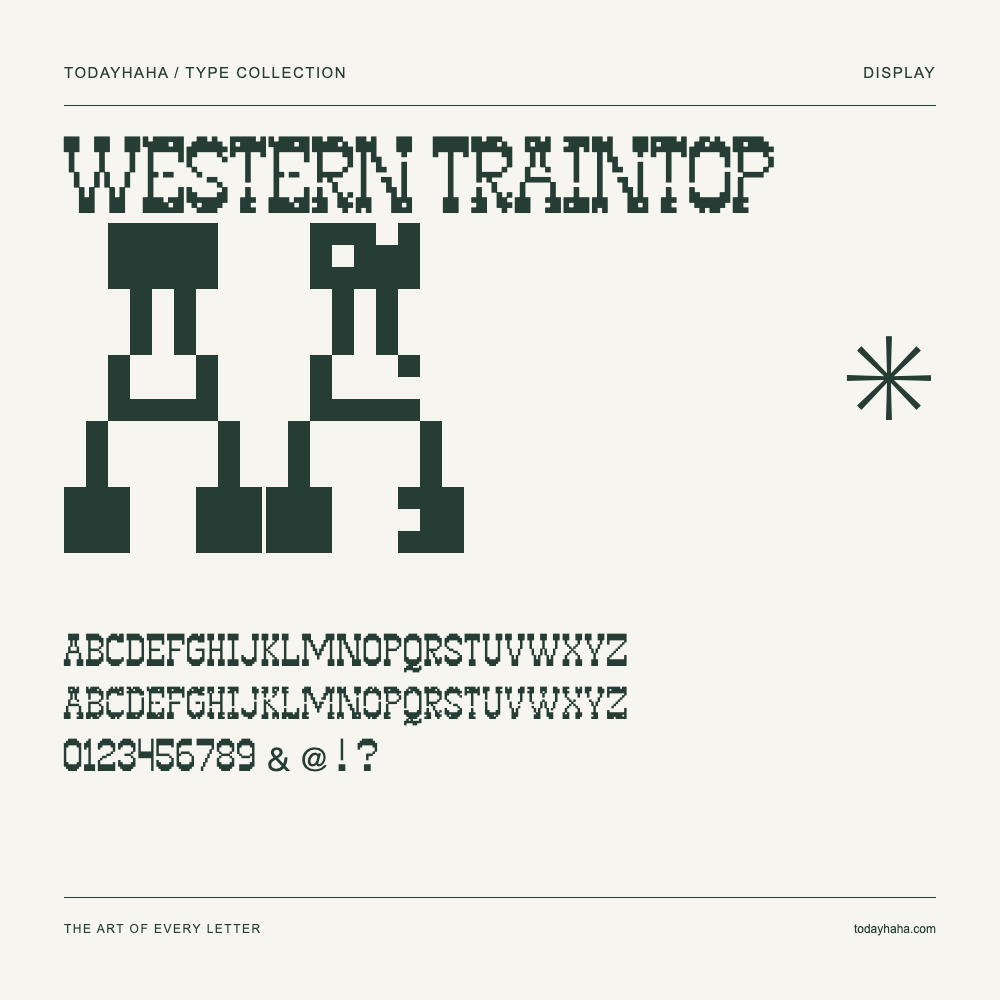 Western Traintop — Muestra de mayúsculas, minúsculas y números
