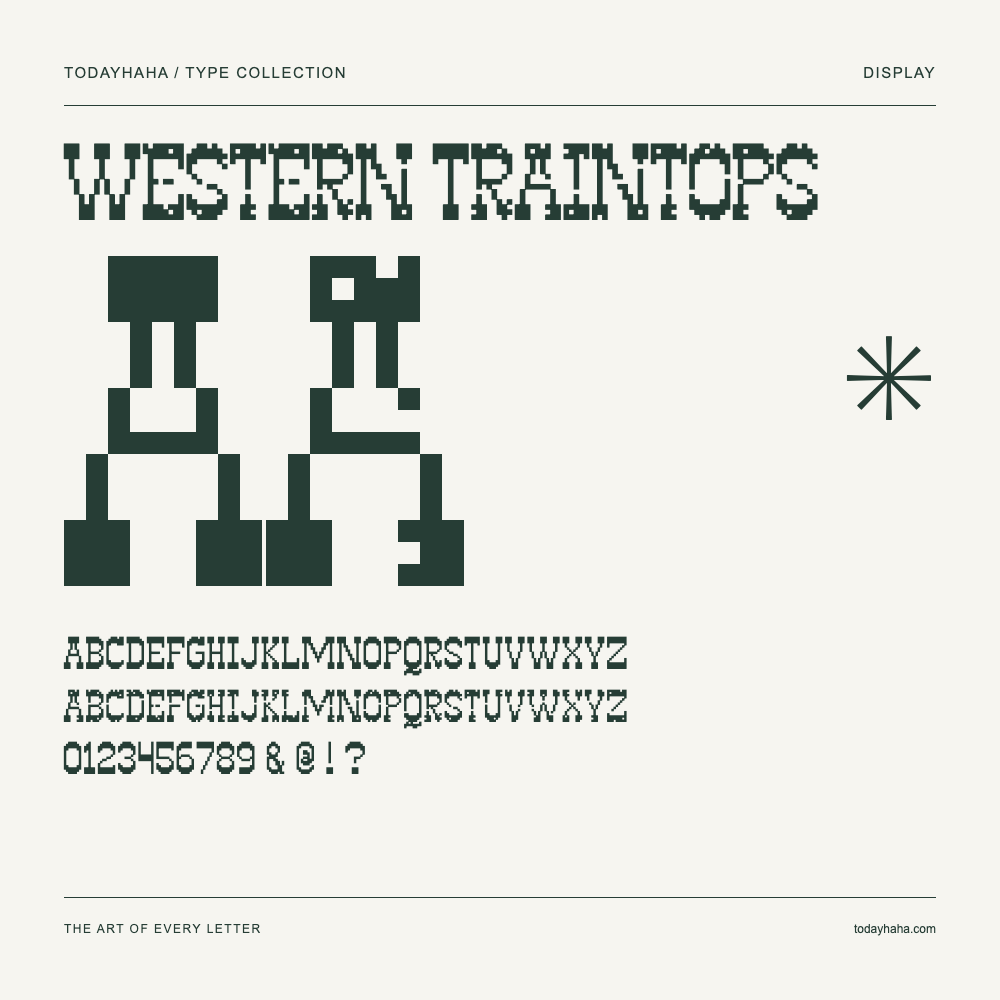 Western Traintops — Schriftmuster mit Großbuchstaben, Kleinbuchstaben und Ziffern