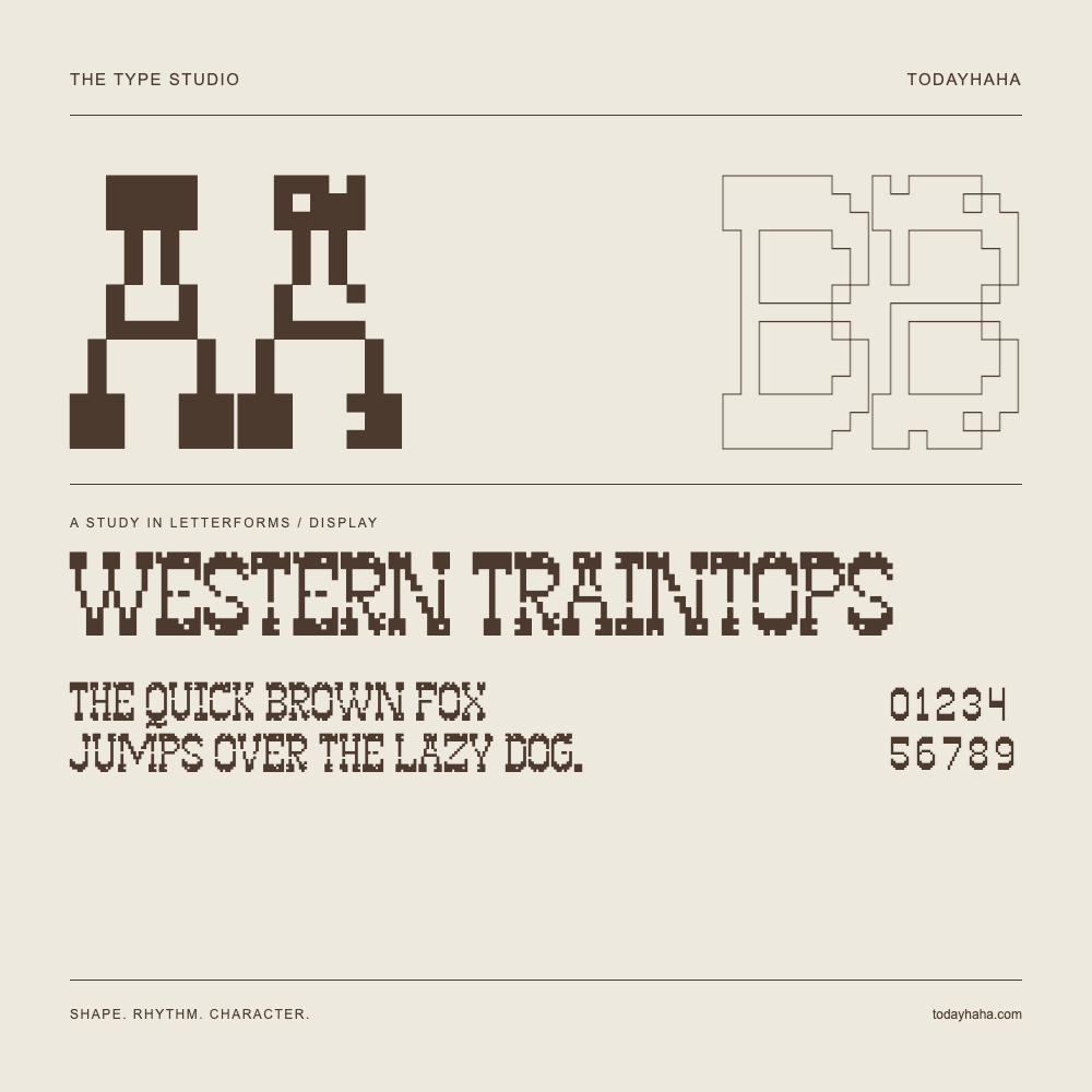 Western Traintops — Buchstabenstudie mit Beispielsatz und Ziffern