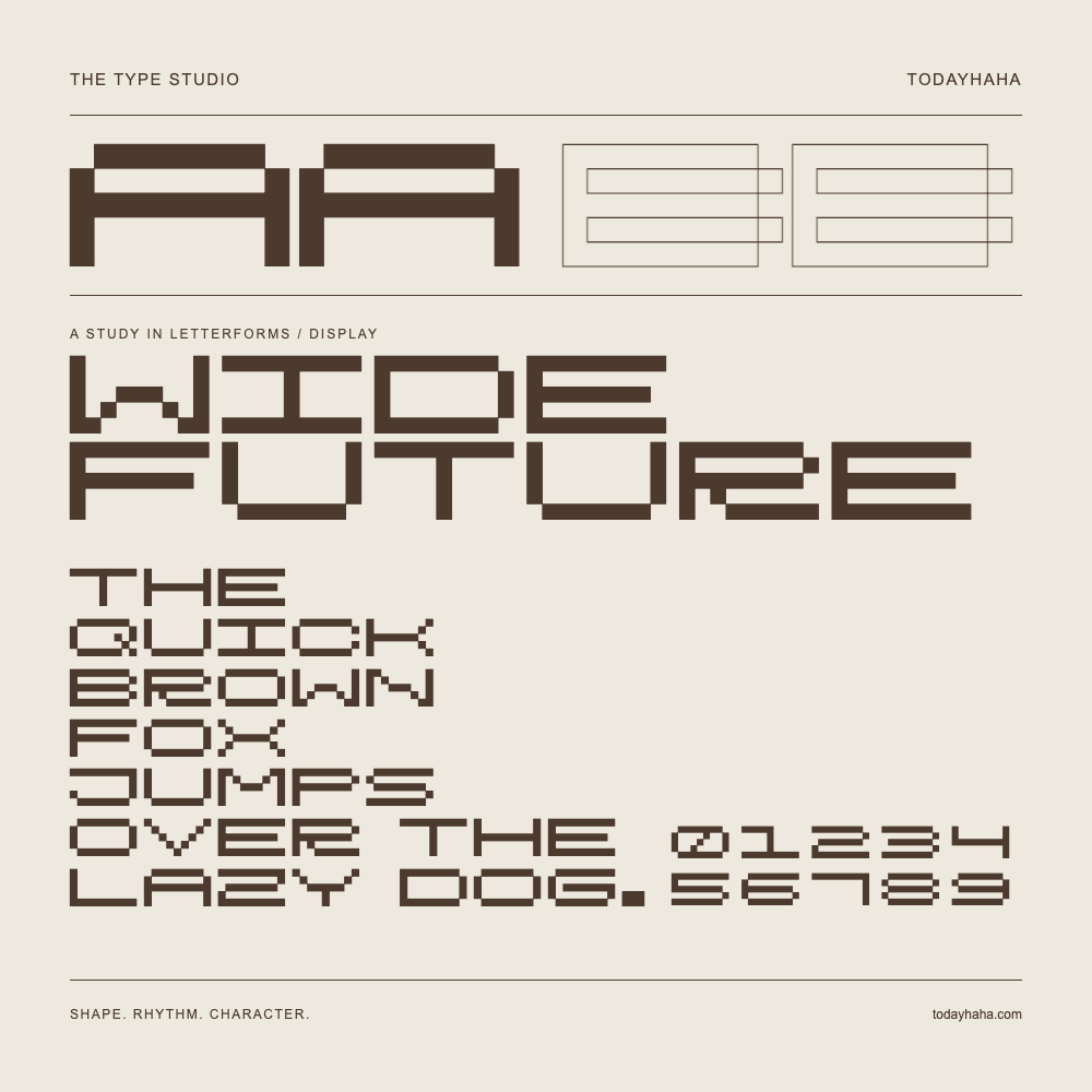 WIDE FUTURE — Buchstabenstudie mit Beispielsatz und Ziffern
