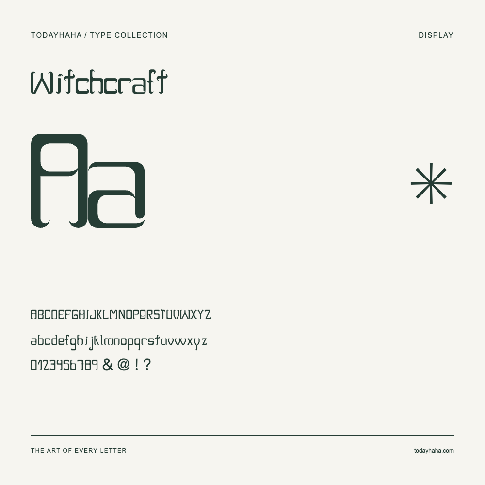 Witchcraft — Schriftmuster mit Großbuchstaben, Kleinbuchstaben und Ziffern