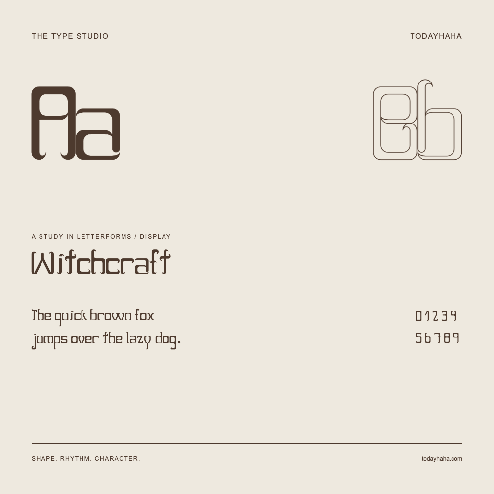 Witchcraft — Buchstabenstudie mit Beispielsatz und Ziffern