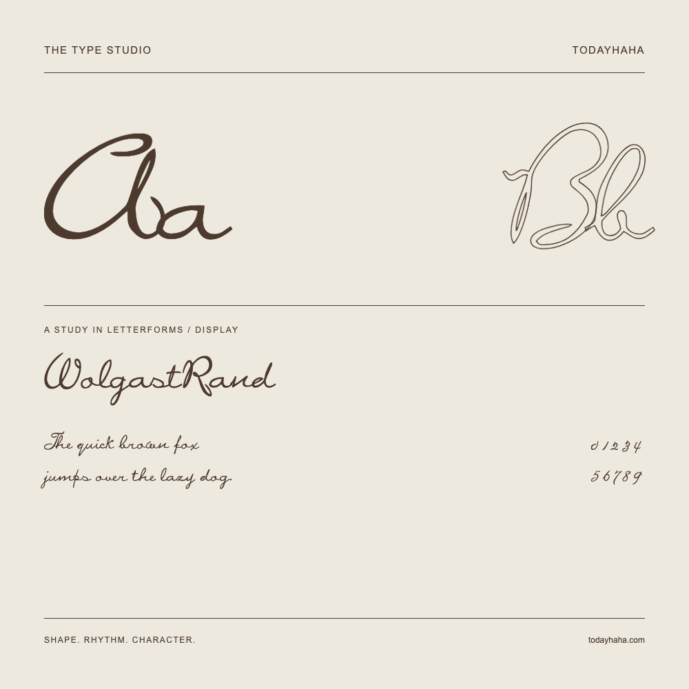 WolgastRand — Letterform study with sample sentence and numbers