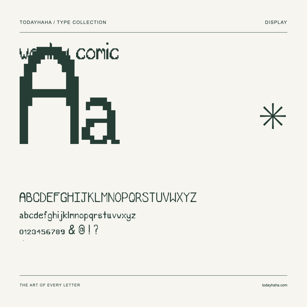 wonky comic — Schriftmuster mit Großbuchstaben, Kleinbuchstaben und Ziffern