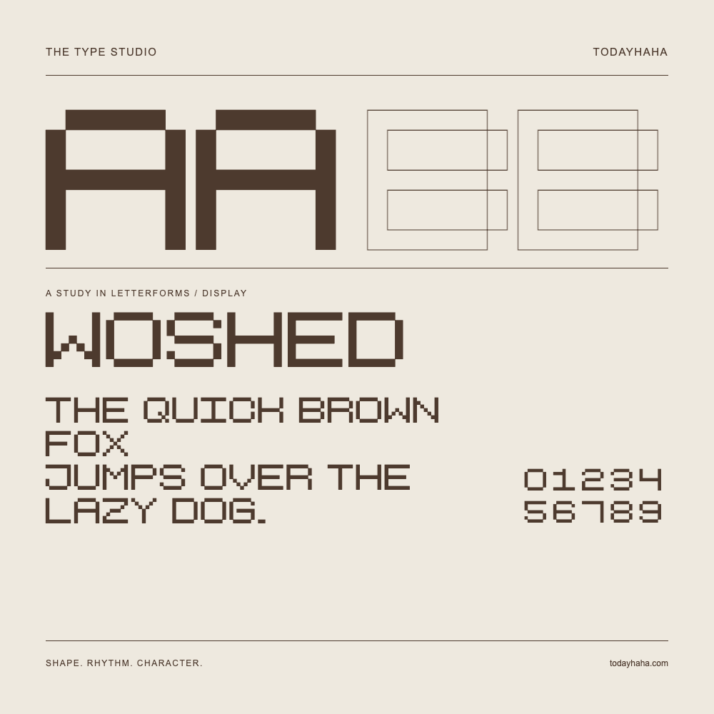 Woshed — 字形展示：示例句子与数字