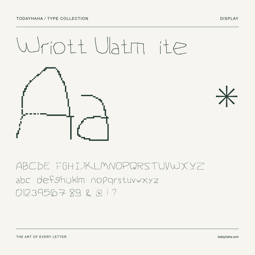 Wriott Ulatmite — Font specimen with uppercase and lowercase letters and numbers