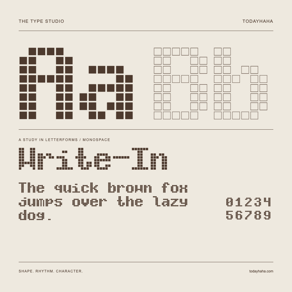 Write-In — Estudio de letras con una frase y números