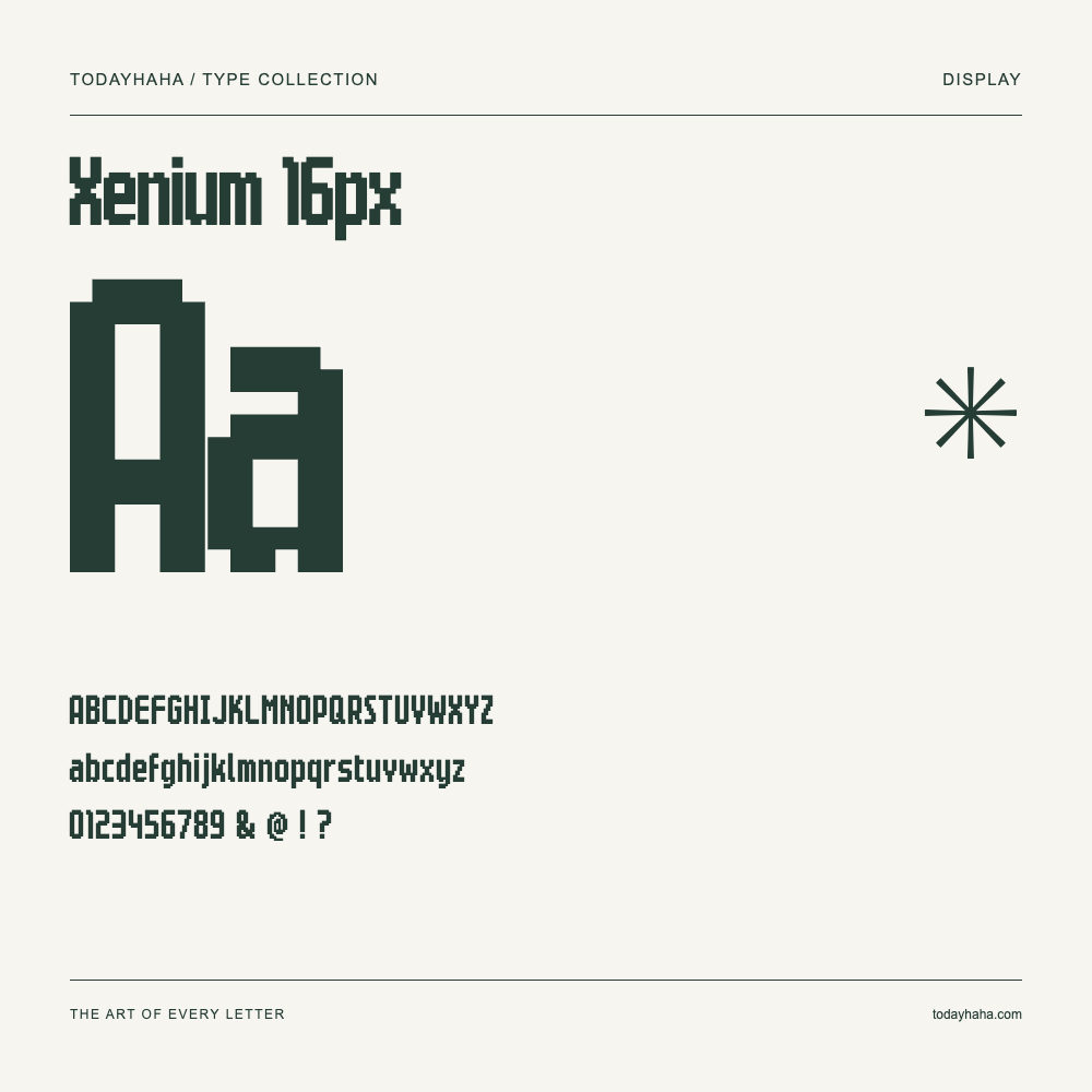 Xenium 16px — Muestra de mayúsculas, minúsculas y números