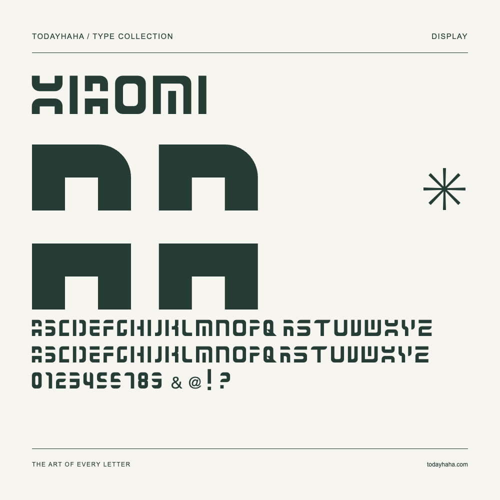 Xiaomi — Schriftmuster mit Großbuchstaben, Kleinbuchstaben und Ziffern