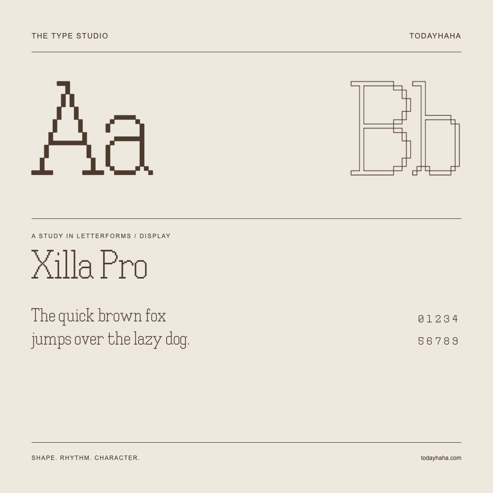 Xilla Pro — Studio delle lettere con frase e numeri