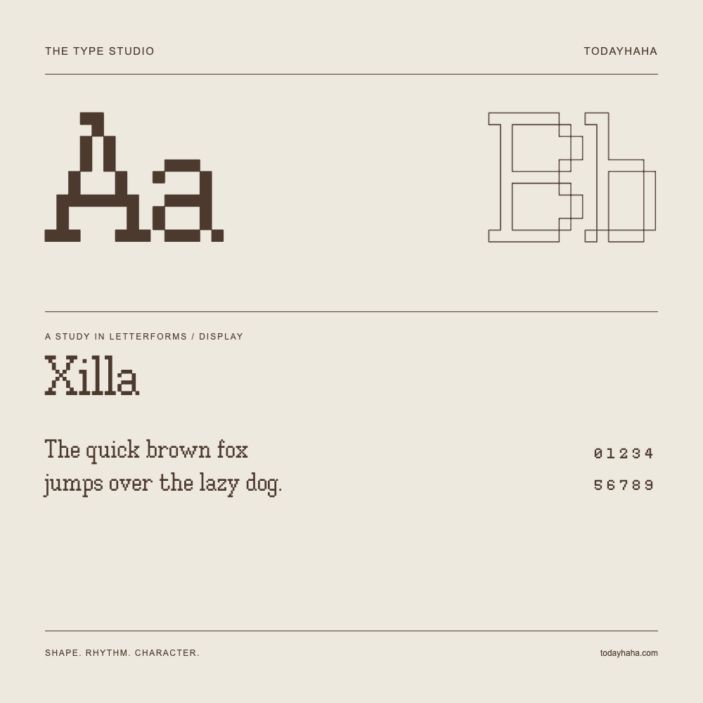Xilla — 字形展示：示例句子与数字