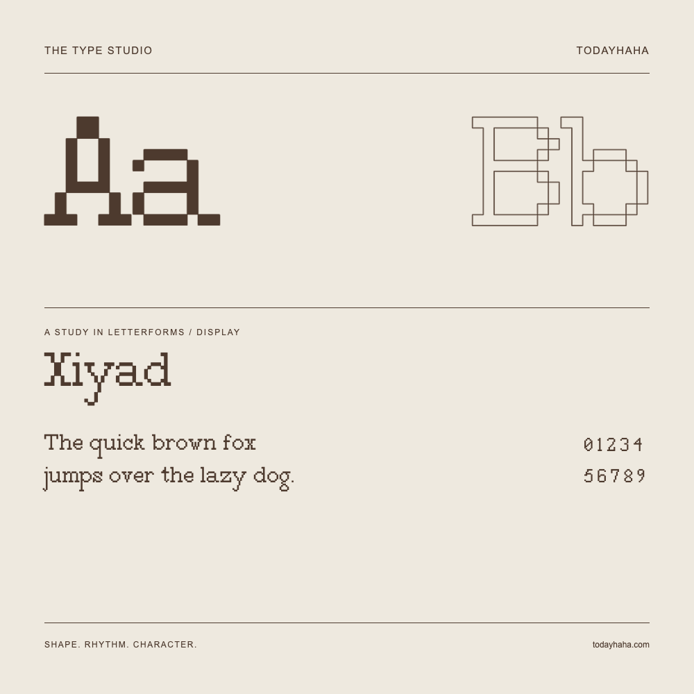 Xiyad — Buchstabenstudie mit Beispielsatz und Ziffern
