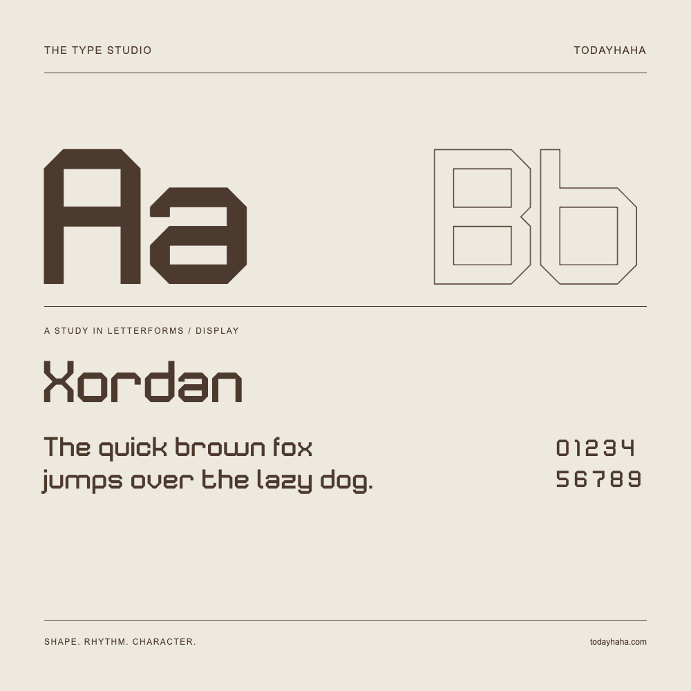 Xordan — 字形展示：示例句子与数字