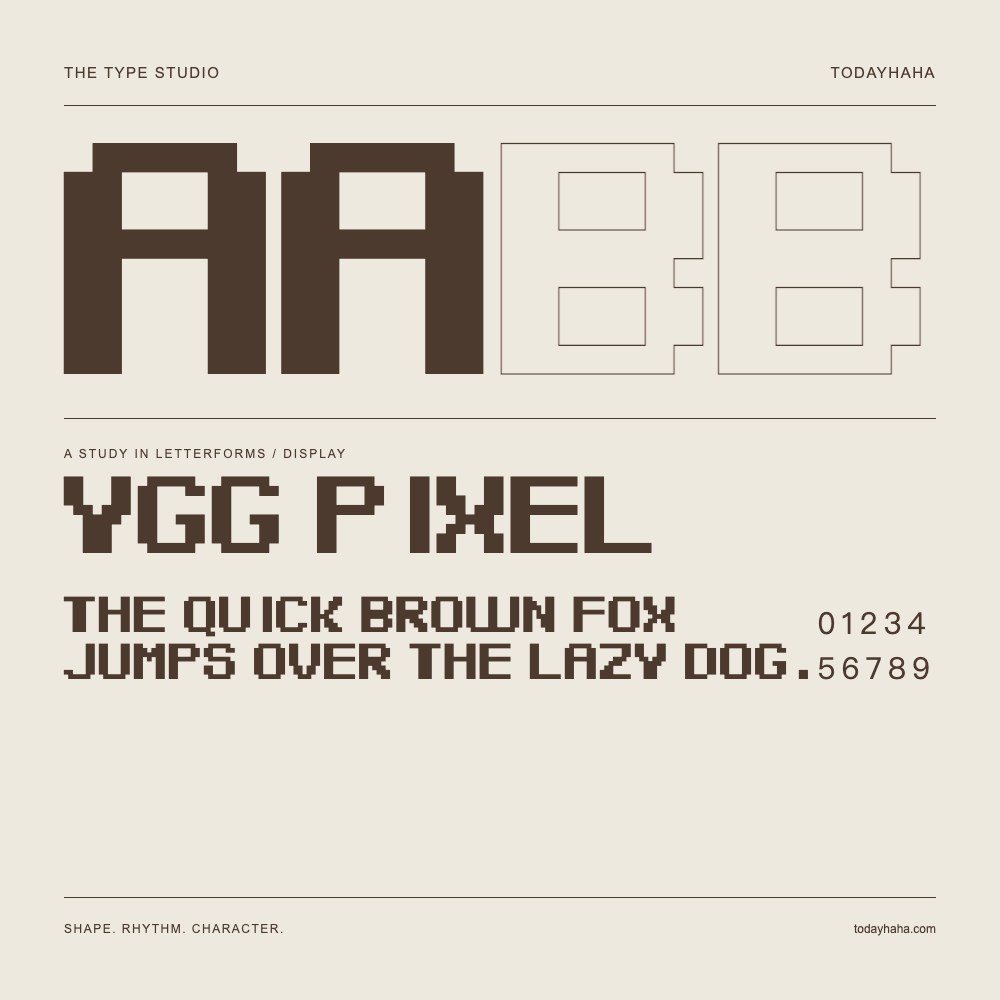 YGG Pixel — Studio delle lettere con frase e numeri