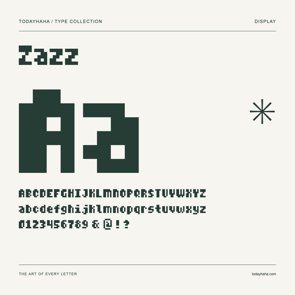 Zazz — Schriftmuster mit Großbuchstaben, Kleinbuchstaben und Ziffern