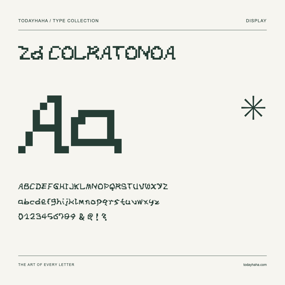 Zd COLRATONOA — Spécimen avec majuscules, minuscules et chiffres