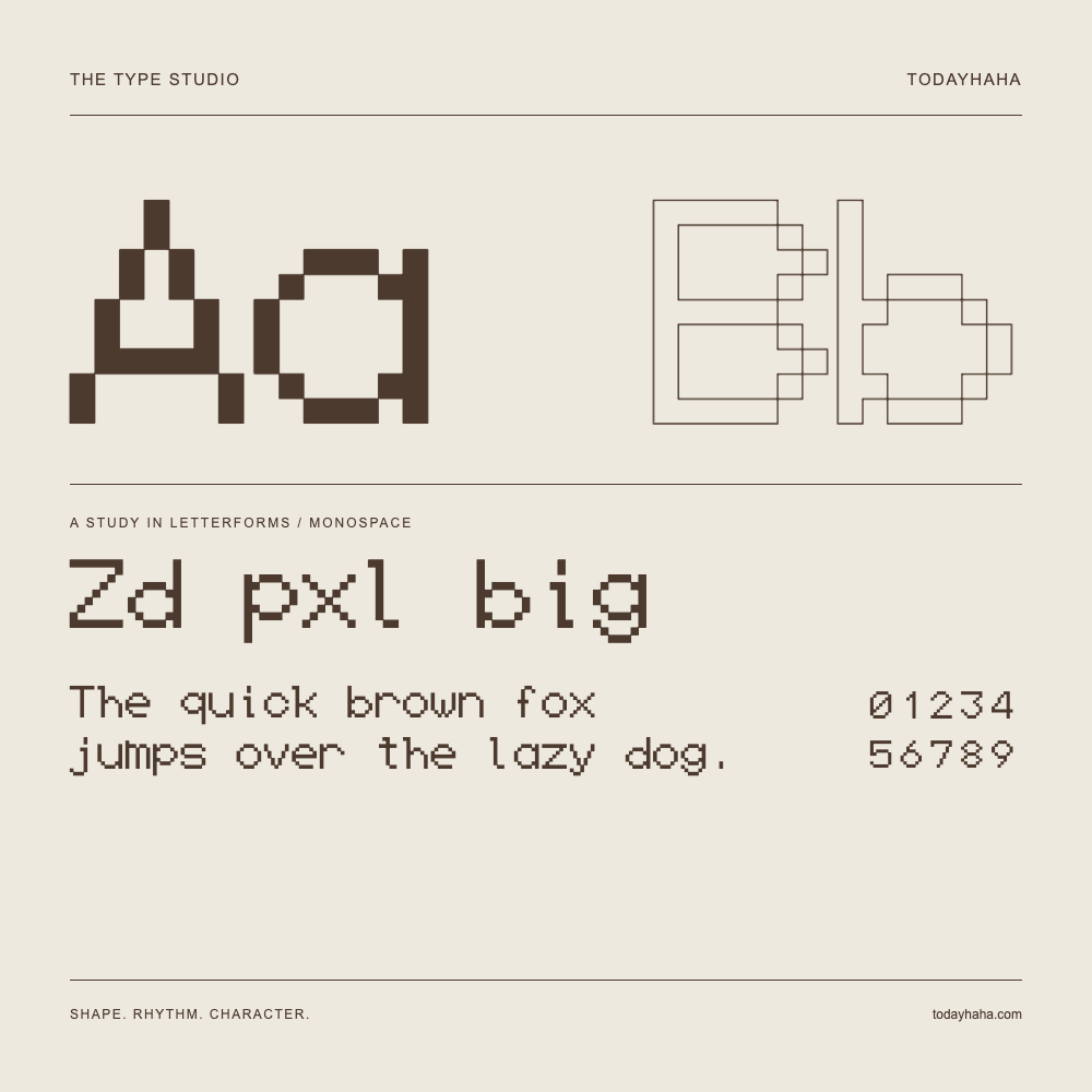 Zd pxl big — Étude des lettres avec une phrase et des chiffres
