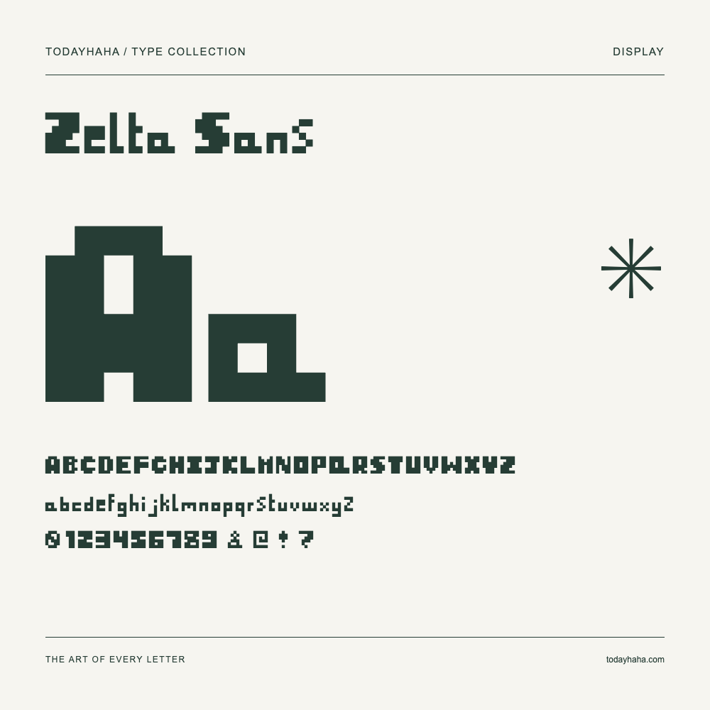 Zelta Sans — Spécimen avec majuscules, minuscules et chiffres