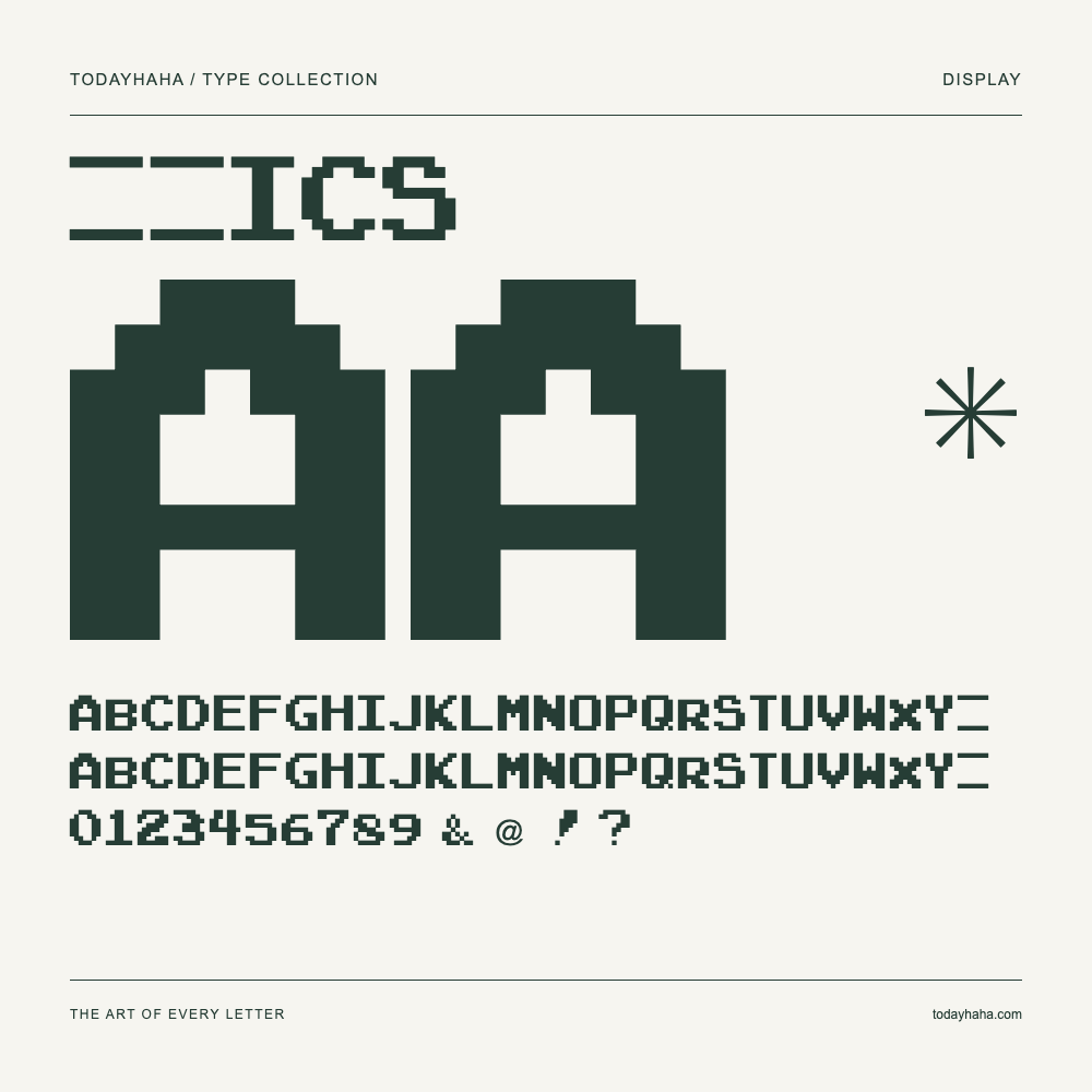 Zzics — Schriftmuster mit Großbuchstaben, Kleinbuchstaben und Ziffern